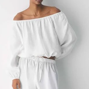 top Little Moon Women's Fiore Linen Blouse Aritzia $98