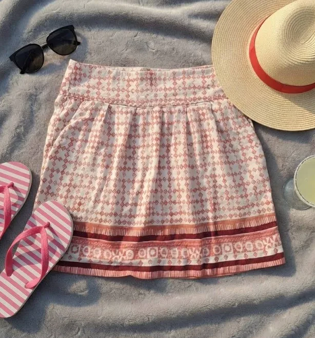 skirt Loft Skirts | Ann Taylor Loft Womens Sz 8 Coral Geometric Diamond Print Linen Blend Mini Skirt | Color: Orange/White | Size: 8 | Sunset_Giftsllc's Poshmark $25