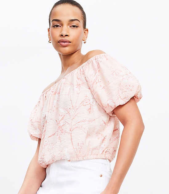 top Loft Women's Off The Shoulder Bird Toile Bubble Top LOFT $11.65