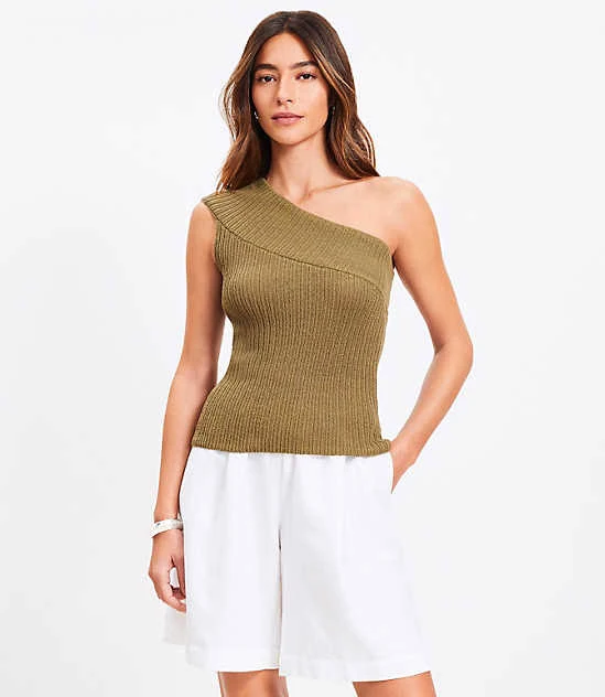 one shoulder top Loft Women's One Shoulder Ribbed Sweater LOFT $9.94