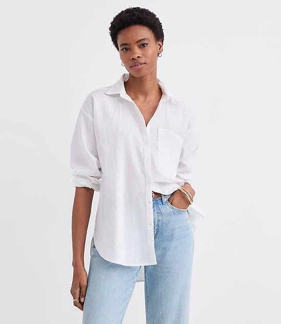 top Loft Women's Oversized Linen Cotton Shirt with Pocket LOFT $37.47