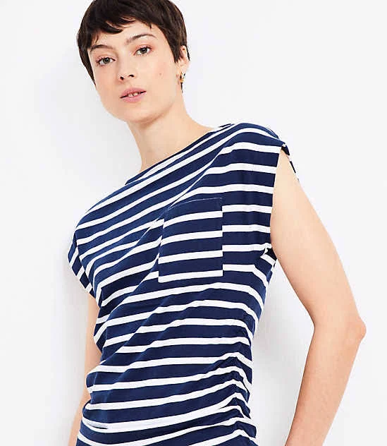 top Loft Women's Stripe Ruched Boatneck T-Shirt with Pocket LOFT $27.47