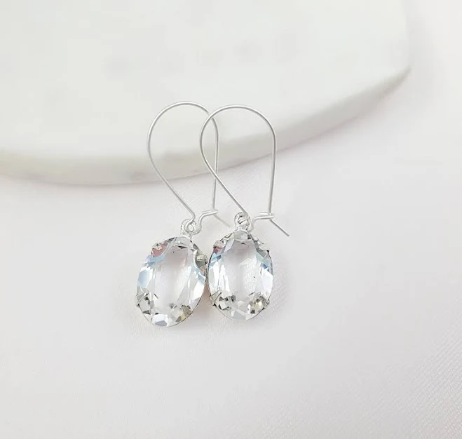accessory Long Silver Oval Diamond Drop Earrings Etsy - Gemsicles $33.99