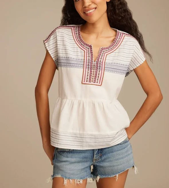 top Lucky Brand Women's Embroidered Cotton Peasant Blouse Lucky Brand $22.49