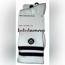 accessory lululemon athletica White Crew Socks with Black Logo Accent eBay $16