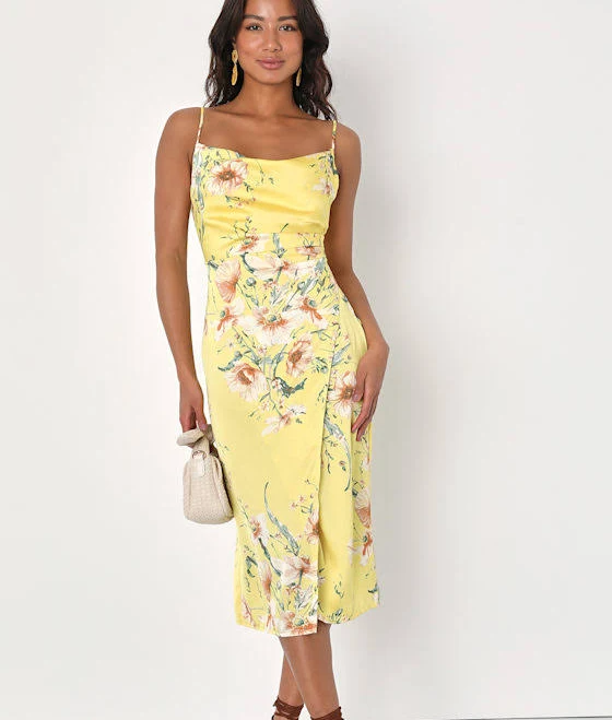 cowl neck Lulus Floral Print Satin Cowl Neck Midi Dress Lulus $69