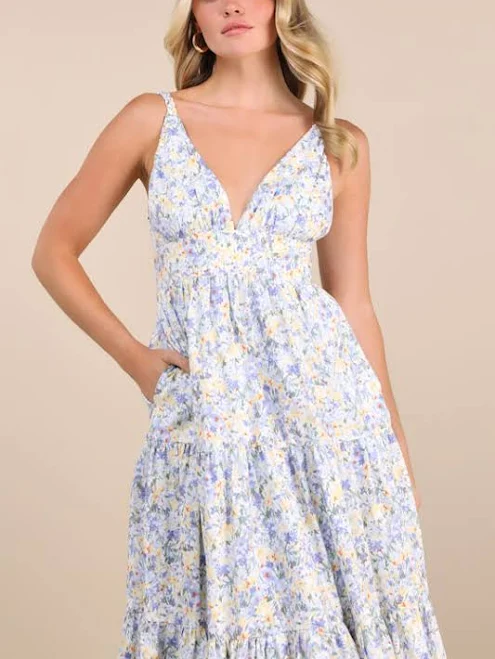 dress Lulus Floral Tiered Cotton Midi Dress Lulus $37.8