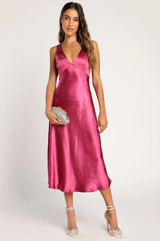dress Lulus Satin Cowl Back Midi Slip Dress Lulus $69