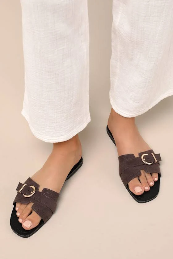 shoes Lulus Suede Buckle Slide Sandals Lulus $36