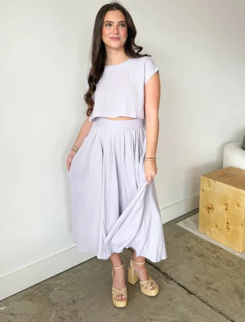 matching set Mable Elara Airy Two-Piece Midi Skirt Set The Swank Company $82