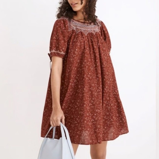 dress Madewell Rust Embroidered Puff Sleeve Mini Dress Boho Bohemian Women's Size S eBay $35
