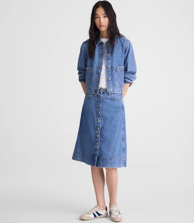 skirt Madewell Women's Denim Button-Front A-Line Midi Skirt Madewell $138