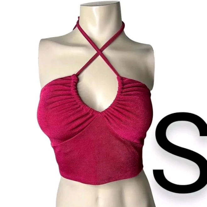 top magenta Pink Halter Stretchy Crop Topsize S eBay - vibrant_beauties $15