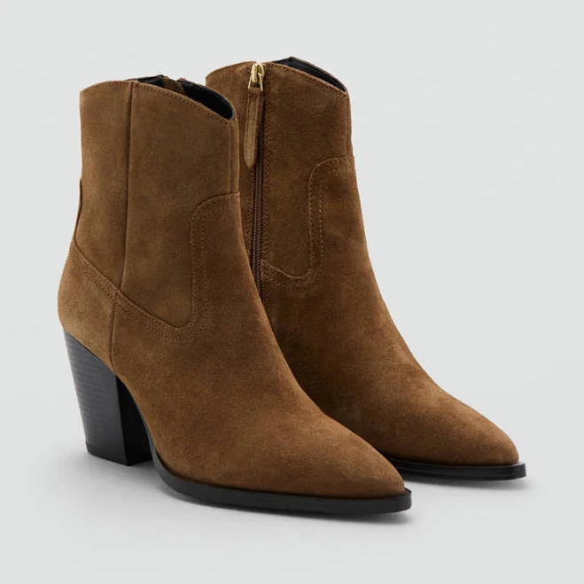 shoes MANGO Women's Pacifico Suede Block-Heel Boots shop.mango.com $79.99