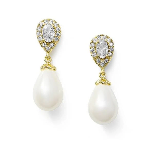 accessory Mariell Gold Bridal Earrings with Soft Pearl Drops Bella Mera Bridal $42