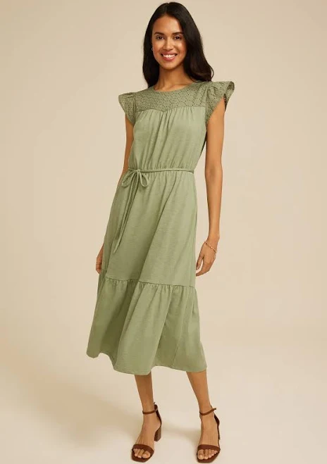 dress maurices Women's Flutter Sleeve Eyelet Tiered Midi Dress Maurices $26.99