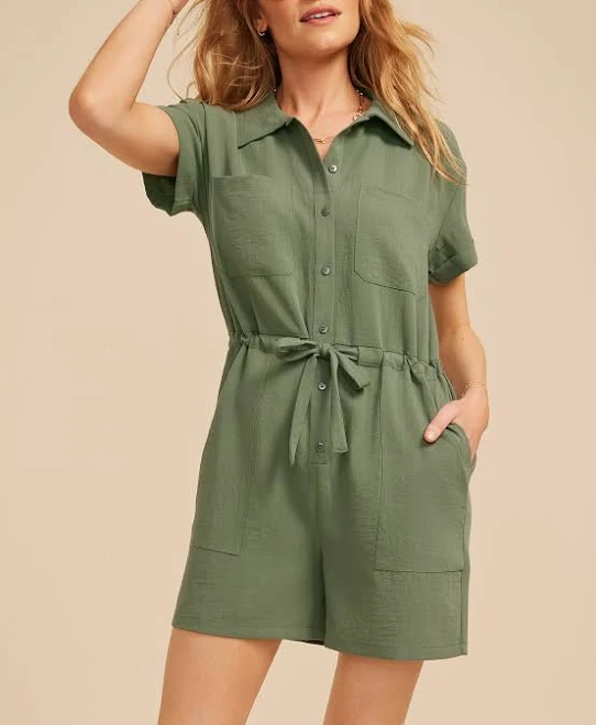 romper maurices Women's Short Sleeve Button Down Utility Romper Maurices $25.99