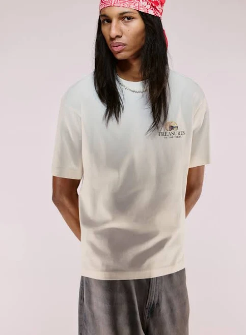 top Men - White/Seashells Loose Fit Printed T-shirt - Size: L - H&M H&M $17.99