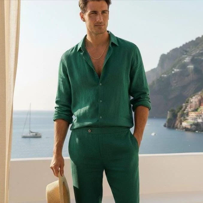 matching set Men's Handmade Linen Shirt and Pants Set Etsy - Seller $101.21