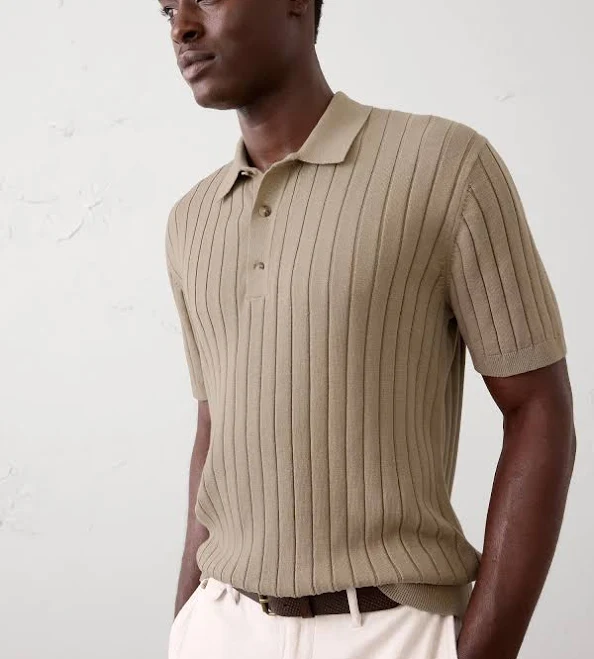 top Men's Slim-Fit Wide-Ribbed Sweater Polo Banana Republic Factory $45