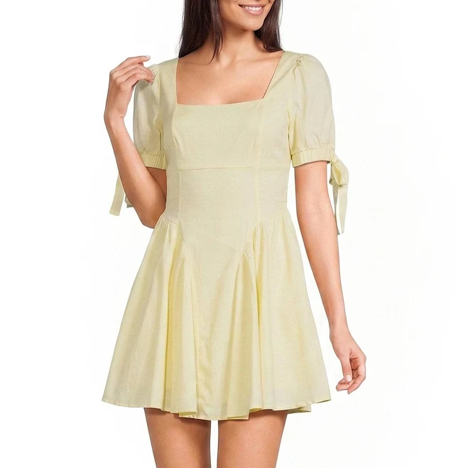 dress Midnight Doll Puff Bow Sleeve Square Neck Fit and Flare Dress Dillard's $69