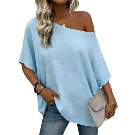 one shoulder top Miluxas Women's Oversized One Shoulder Batwing Sleeve Blouse Walmart - YangJinLian $11.79