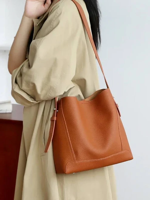bag Minimalist Pebbled Cowhide Leather Bucket Bag Handcrafted Leather Shoulder Bag Alexel Crafts $131.87