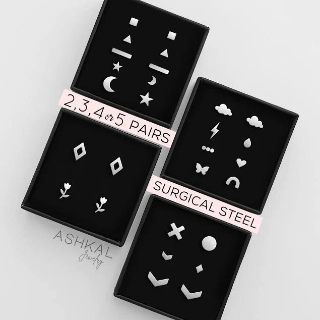 accessory Minimalist Surgical Steel Stud Earring Set Etsy - AshkalJewelry $23