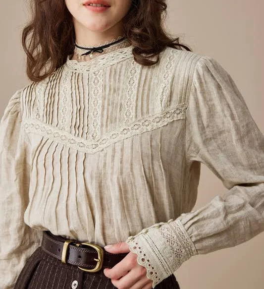blouses Minna 21 Edward Linen Lace Blouse Camelliatune $119