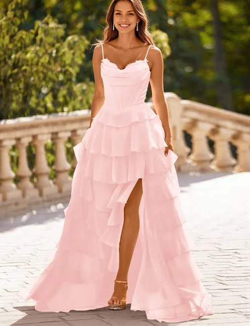 dress Missacc Dreamy Sweetheart Tiered A-Line Chiffon Prom Dress with High Split Missacc $189