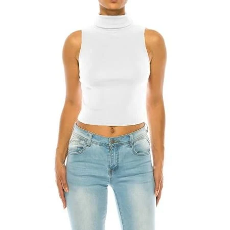 top Moa Collection Women's Ribbed Sleeveless High Turtleneck Fitted Knit Crop Tank Walmart - MOA Collection $17.95