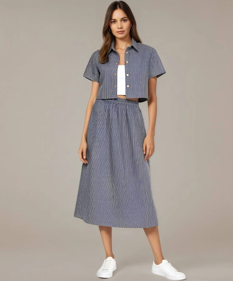 matching set Modenaire Women's Striped Cropped Button-Up Shirt and Midi Skirt Set Macy's $115