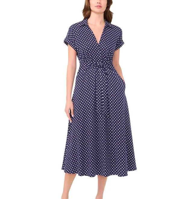 dress Msk Women's Polka- Dot Midi Dress Macy's $38.93