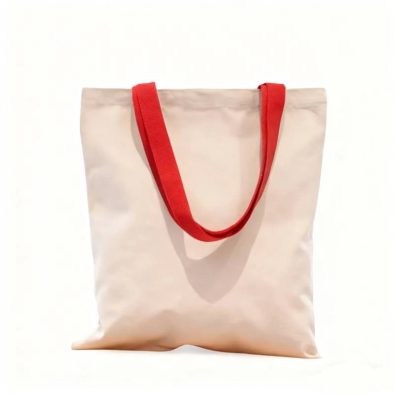 bag Muka Cotton Canvas Tote Bag With Contrast-color Handles, Blank Heavy Duty Reusable Shopping Bag - Natural / Red, Canvas Opentip.com $3.39