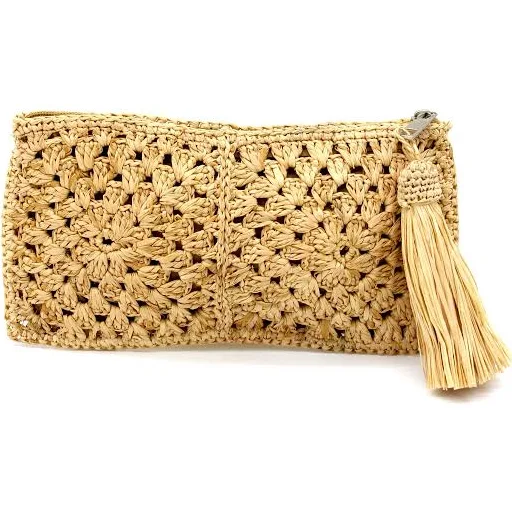 bag Nasolo Crochet Straw Clutch Purse with Tassel Zipper Pull Shebobo $68