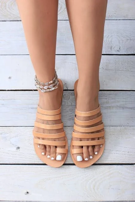 shoes Natural Leather Slide Sandals | Toe Ring, 5-Strap Minimal Flat, Handmade in Greece | Serifos Etsy - GreekLeatherLab $74.19