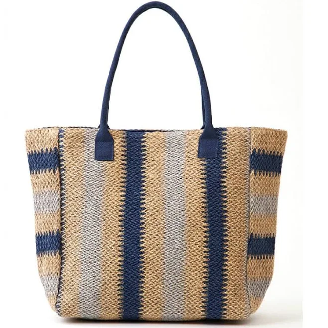 bag Natural Navy Straw Large Tote Bag 606 $49