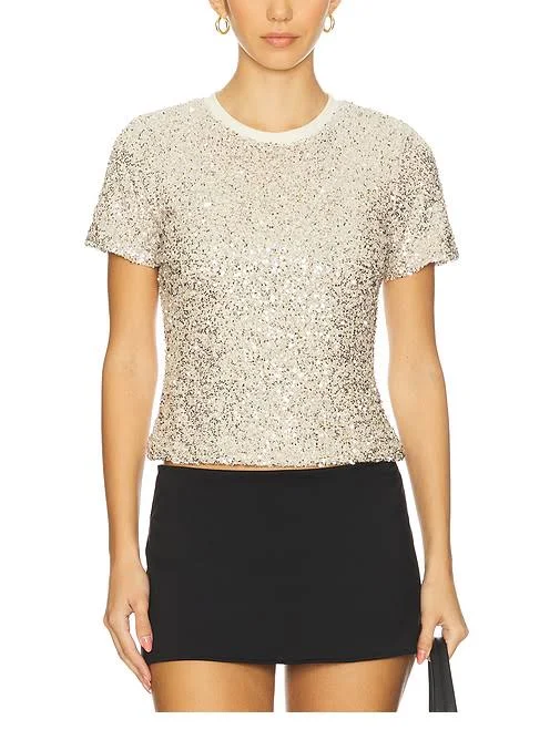 t-shirt Never Fully Dressed Sequin T-shirt in Metallic Silver - size US 2/ UK 6 REVOLVE $124