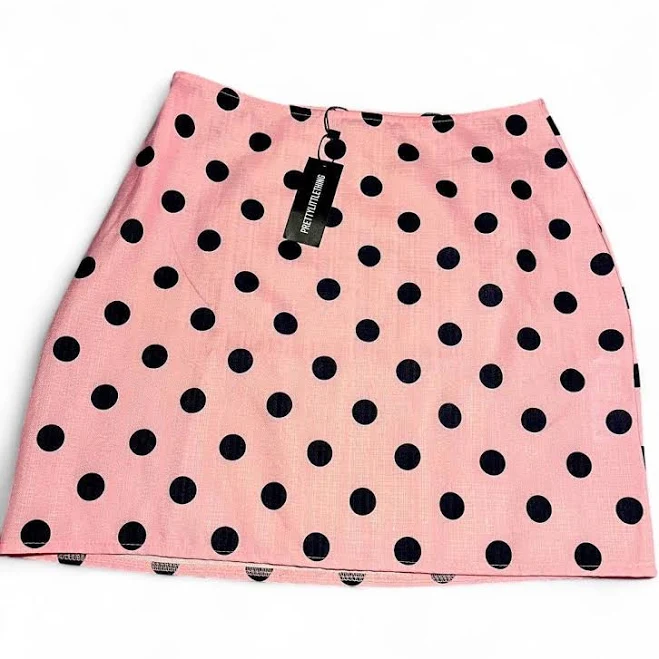 skirt New with Tags Pretty Little Thing Pink and black polka dot mini skirt Whatnot $58