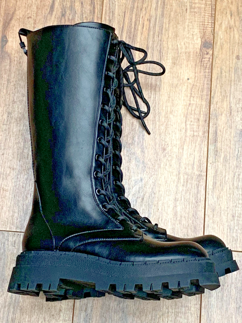 shoes NEW ZARA Black Vegan Leather Lace-Up Chunky Platform Combat Boots US 7.5 EU 38 eBay $99