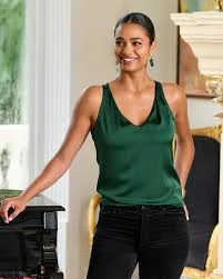 top Nikki V-Neck Charmeuse Blouse Deep Emerald Boston Proper $39.98