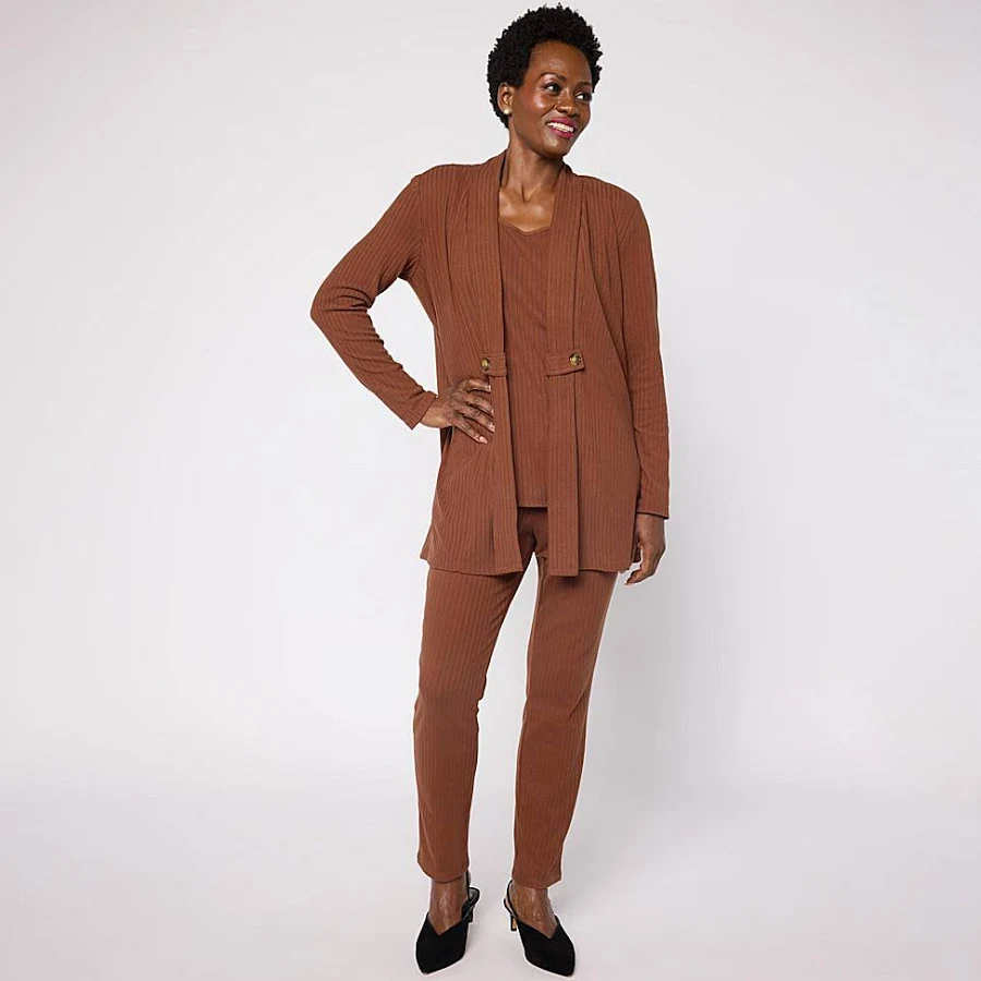 matching set Nina Leonard Rib Knit Cardigan, Tank and Pant 3-Piece Set HSN $49.95