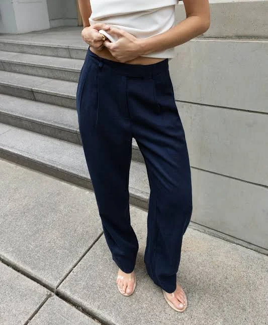 pants Oak + Fort High-Rise Linen Blend Trousers Oak and Fort US $29.99