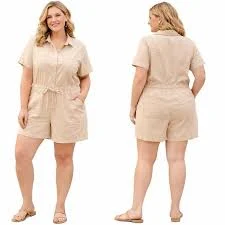 romper Old Navy Beige Utility Romper Shorts XXL Button Front Drawstring Casual Summer eBay $22.41