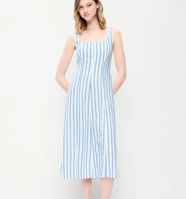 dress Old Navy Women's Fit & Flare Linen-Blend Midi Dress Old Navy $24.99