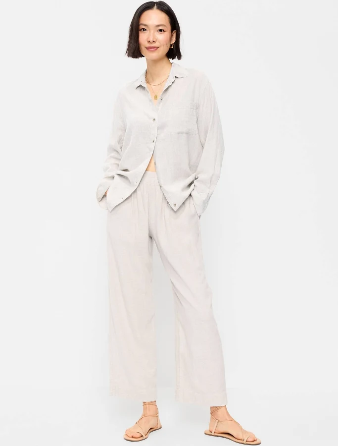 pants Old Navy Women's High-Waisted Linen-Blend Straight Ankle Pants Old Navy $30