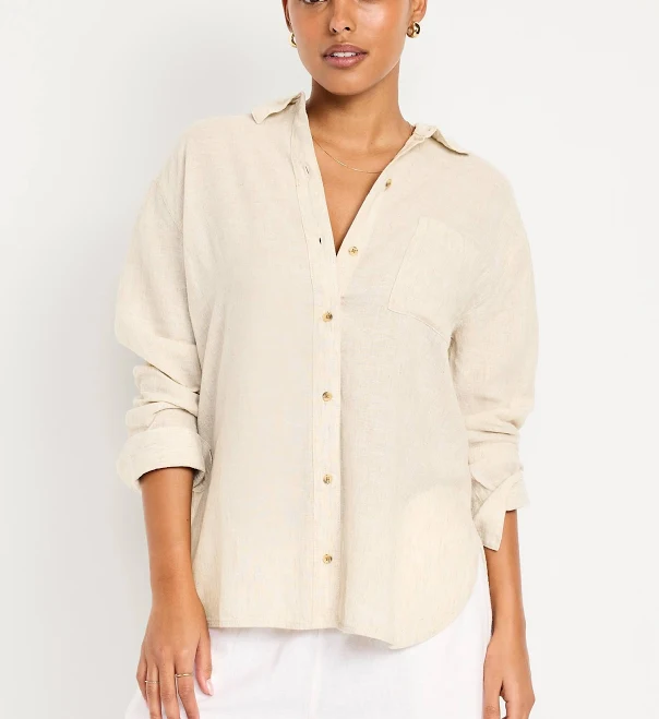 outerwear Old Navy Women's Linen-Blend Loose Button-Down Shirt Old Navy $26.99