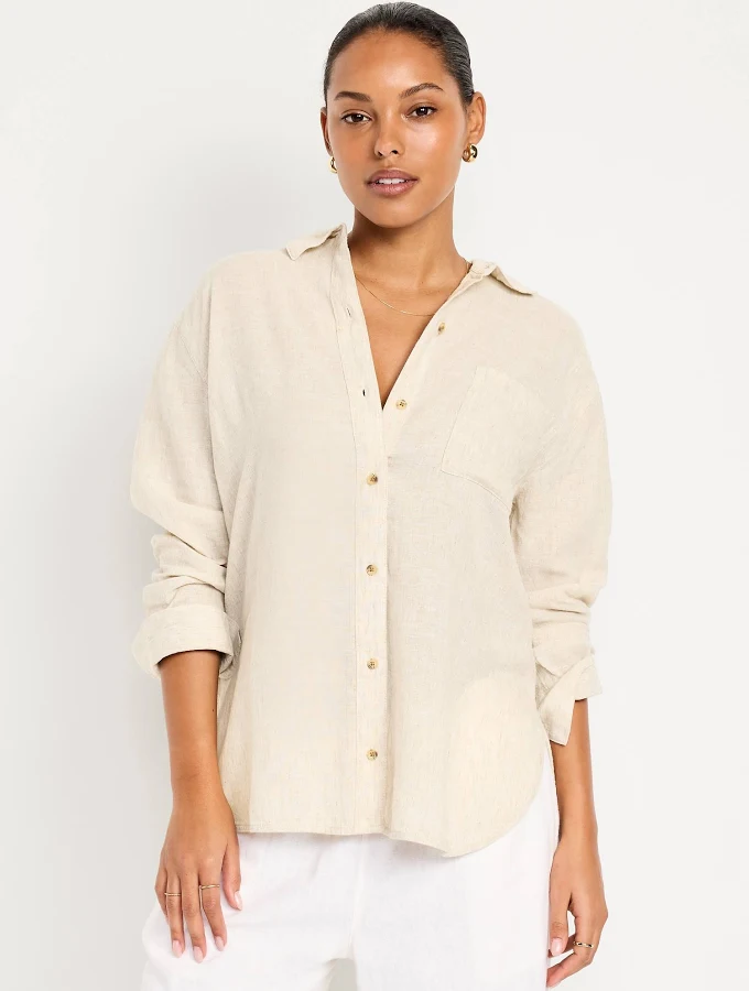 accessory Old Navy Women's Linen-Blend Loose Button-Down Shirt Old Navy $26.99