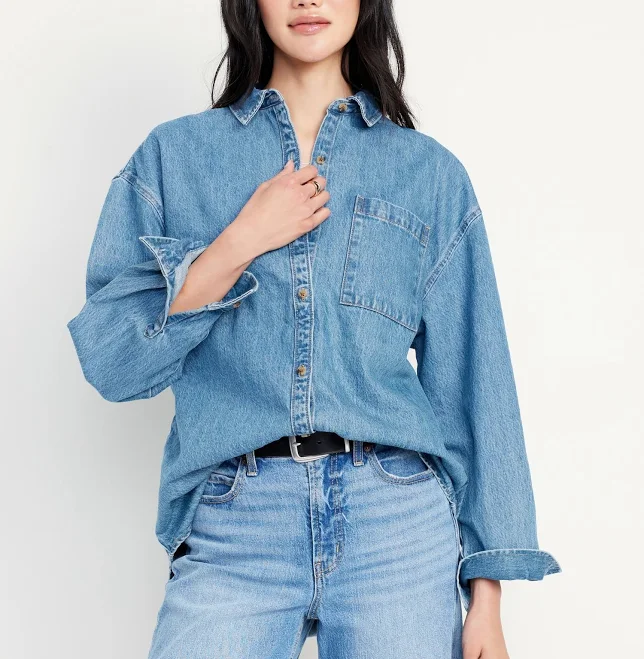 outerwear Old Navy Women's Oversized Boyfriend Button-Down Jean Shirt Old Navy $31.49