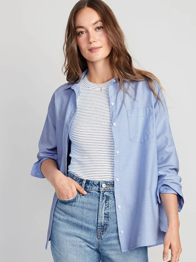 top Old Navy Women's Oversized Button-Down Boyfriend Shirt Old Navy $23.99